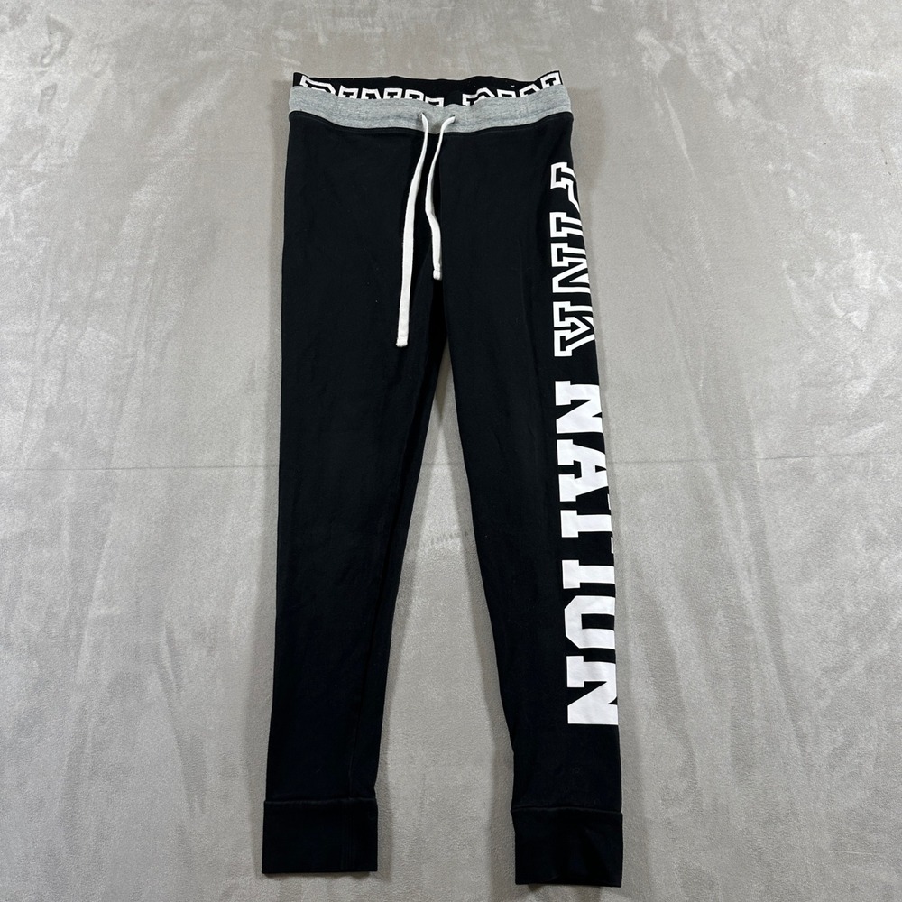 Victoria's Secret PINK Yoga Leggings Women S Black Nation Graphic Drawstring